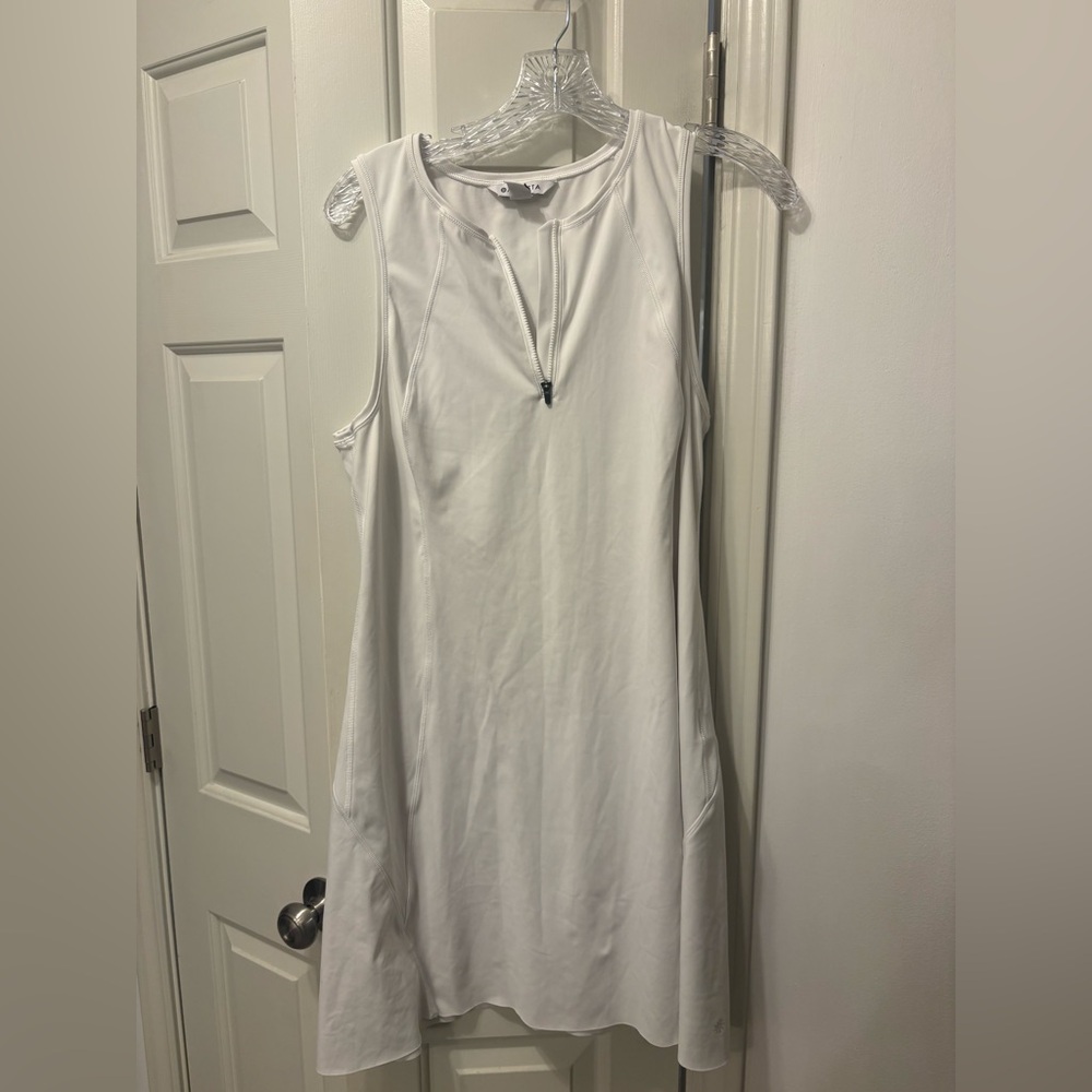 Athleta White Sleeveless Zip-Front A-Line Dress